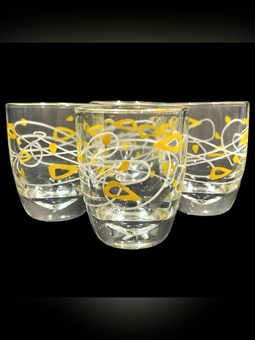 Vintage 1950s French Glass Atomic Amoeba Boomerang Shot Glasses Set (4)